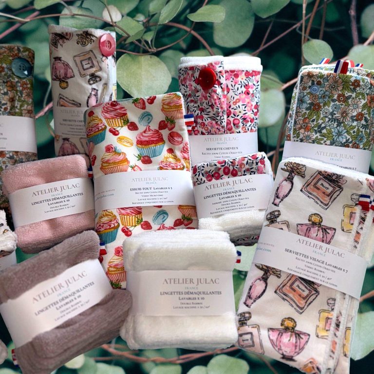 Cotons lavables en coton et bambou imprimé Atelier Julac - salle de bain zéro déchet
