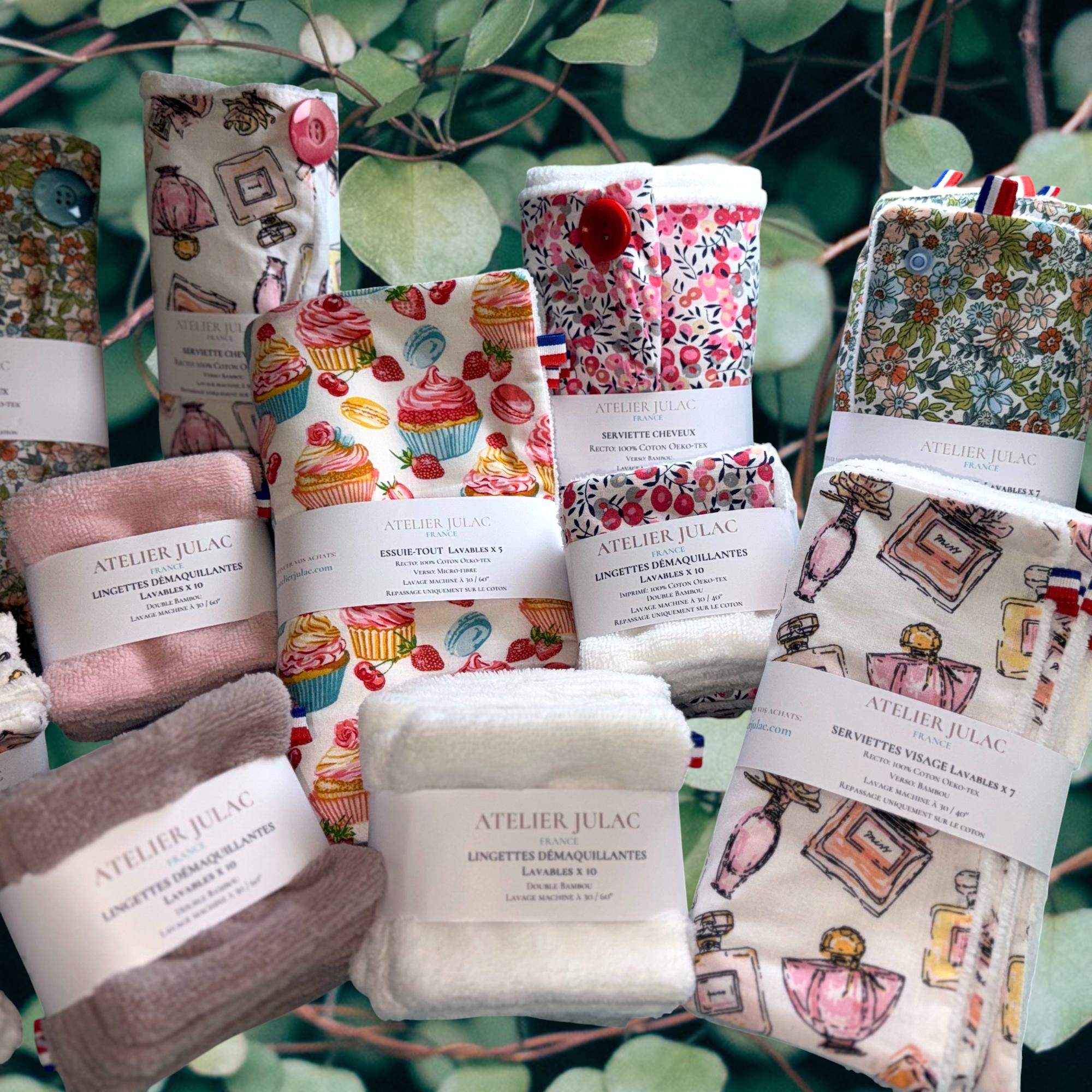 Cotons lavables en coton et bambou imprimé Atelier Julac - salle de bain zéro déchet