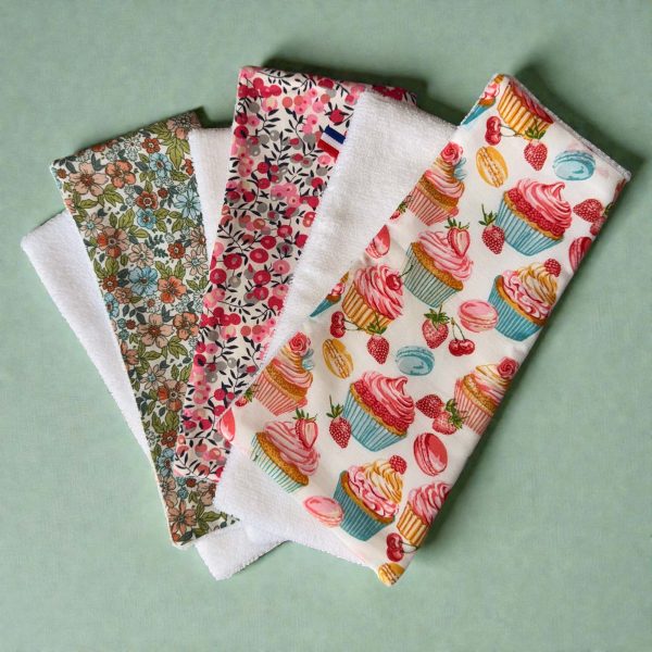 Essuie-tout réutilisables lavables, plusieurs motifs sur fond vert - Atelier Julac
