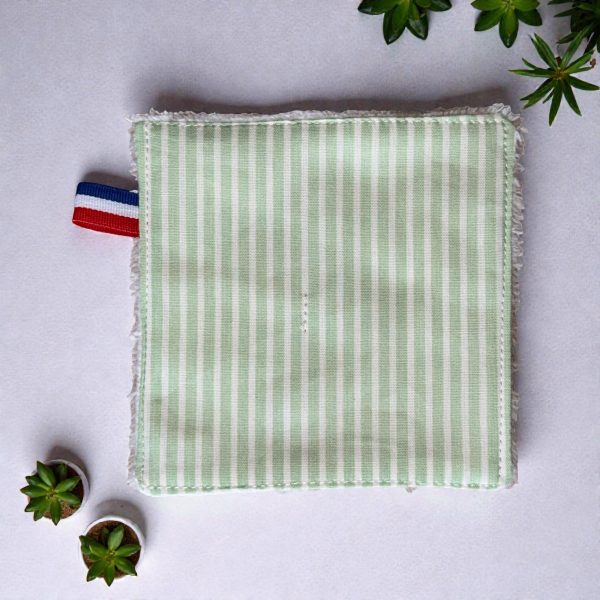 Lingette démaquillante lavable coton rayé vert Atelier Julac Lingette démaquillante lavable coton rayé vert et bambou, Atelier Julac
