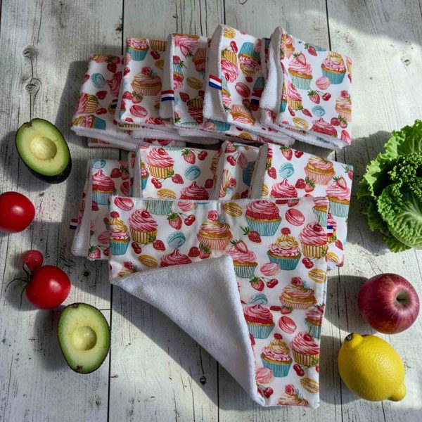 Essuie-tout lavables x10 motif Cupcakes Atelier Julac Lot de 10 essuie-tout lavables motif Cupcakes en bambou et coton, Atelier Julac