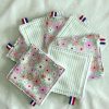 7 cotons lavables démaquillants bambou - rayures vertes et fleurs roses - Atelier Julac Coton lavable démaquillant bambou rayures vertes et fleurs roses - Atelier Julac