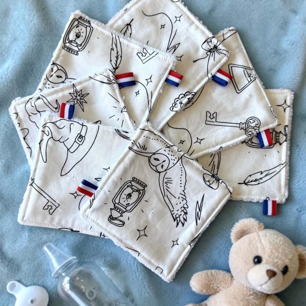 Cotons lavables bébé bambou motif Petits Sorciers Cotons lavables bébé en bambou et coton, motif Petits Sorciers Atelier Julac