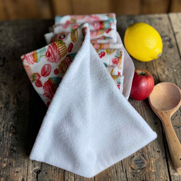 Essuie-tout lavables motif Cupcakes Atelier Julac Essuie-tout lavables en bambou et coton motif Cupcakes, lot de 10 feuilles réutilisables Atelier Julac