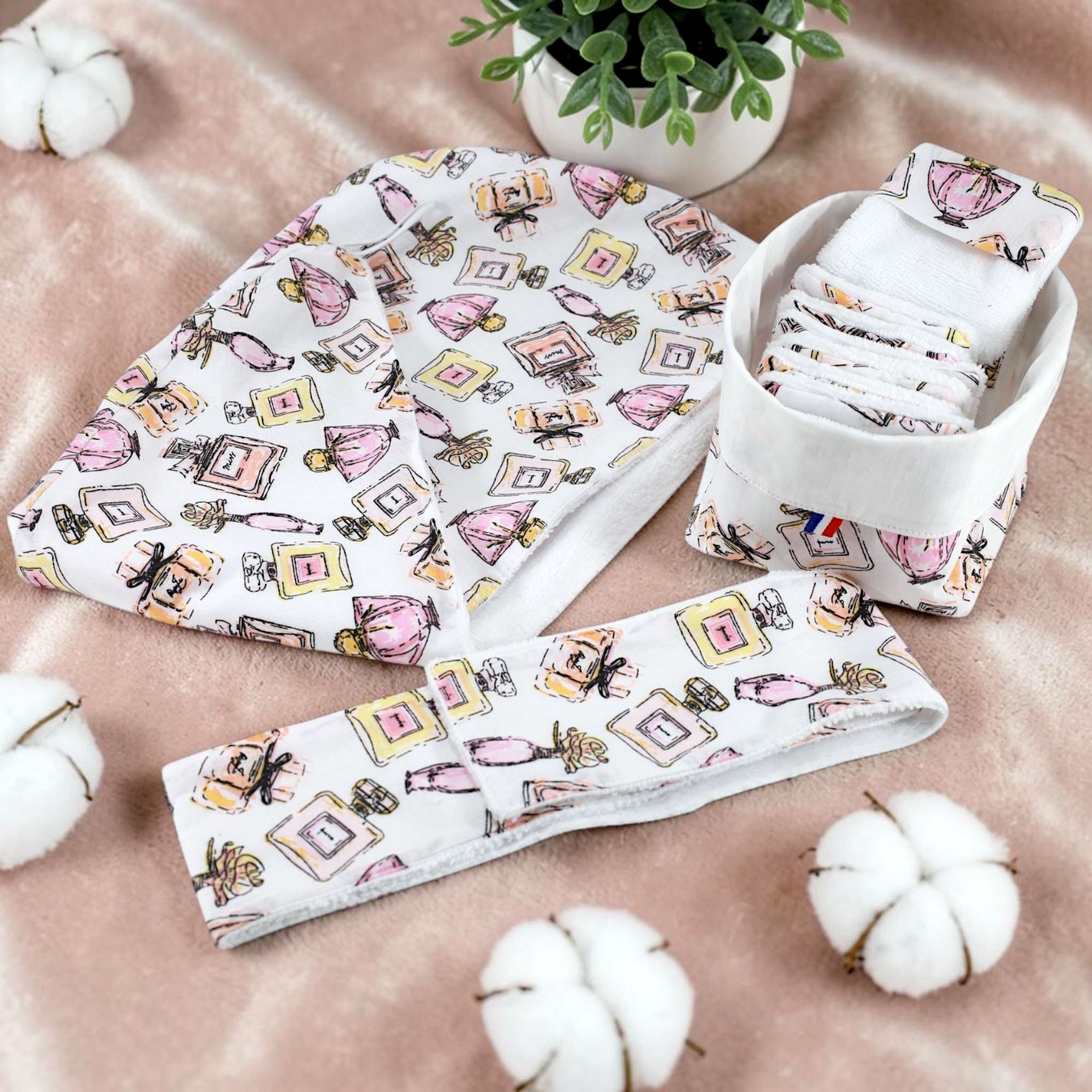 Coffret zéro déchet cotons lavables bandeau et serviette cheveux bambou Atelier Julac