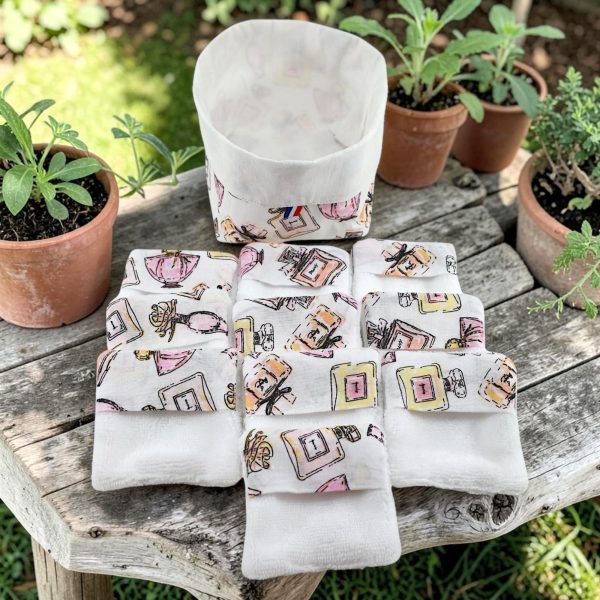 coffret-cadeau-zero-dechet-13-pieces-panieres-cotons-lavables-bambou-motif-parfum Panière et cotons lavables bambou coton imprimé Atelier Julac