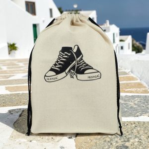 Sac à chaussures baskets motif baskets croisées en coton écru - MOONLAC