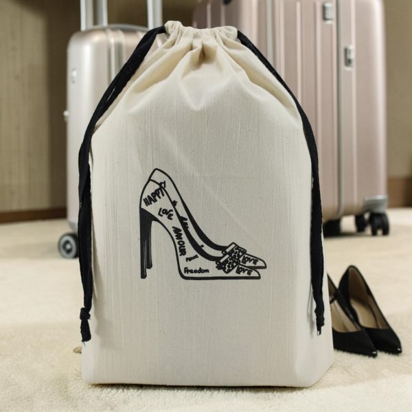 Sac à chaussures femme escarpins Love en coton écru Sac à chaussures femme escarpins Love en coton écru