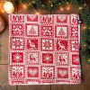 Serviette visage bambou rouge motif scandinave Noël montagne Serviette visage lavable Noël montagne rouge à motif scandinave, sapins, rennes et flocons, Atelier Julac